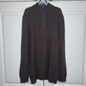 Joseph Abboud Sweater Mens XLT Brown Wool Blend Long Sleeve Mock Neck 1/4 Button